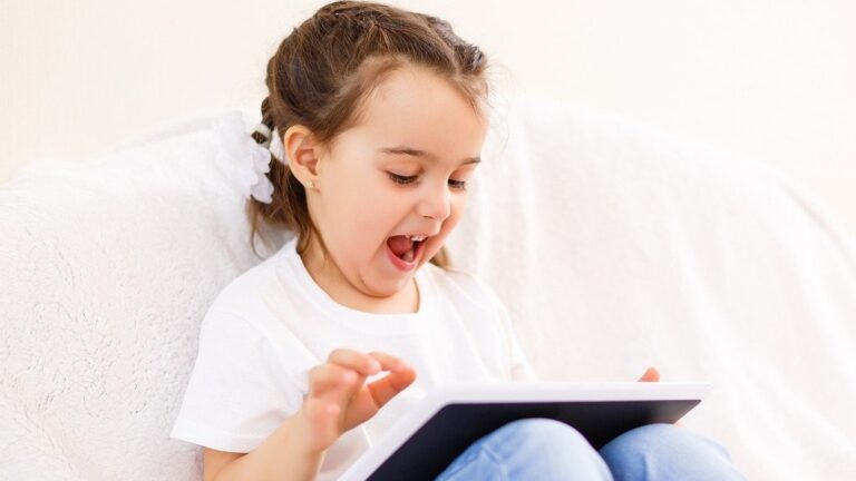 Little girl on tablet